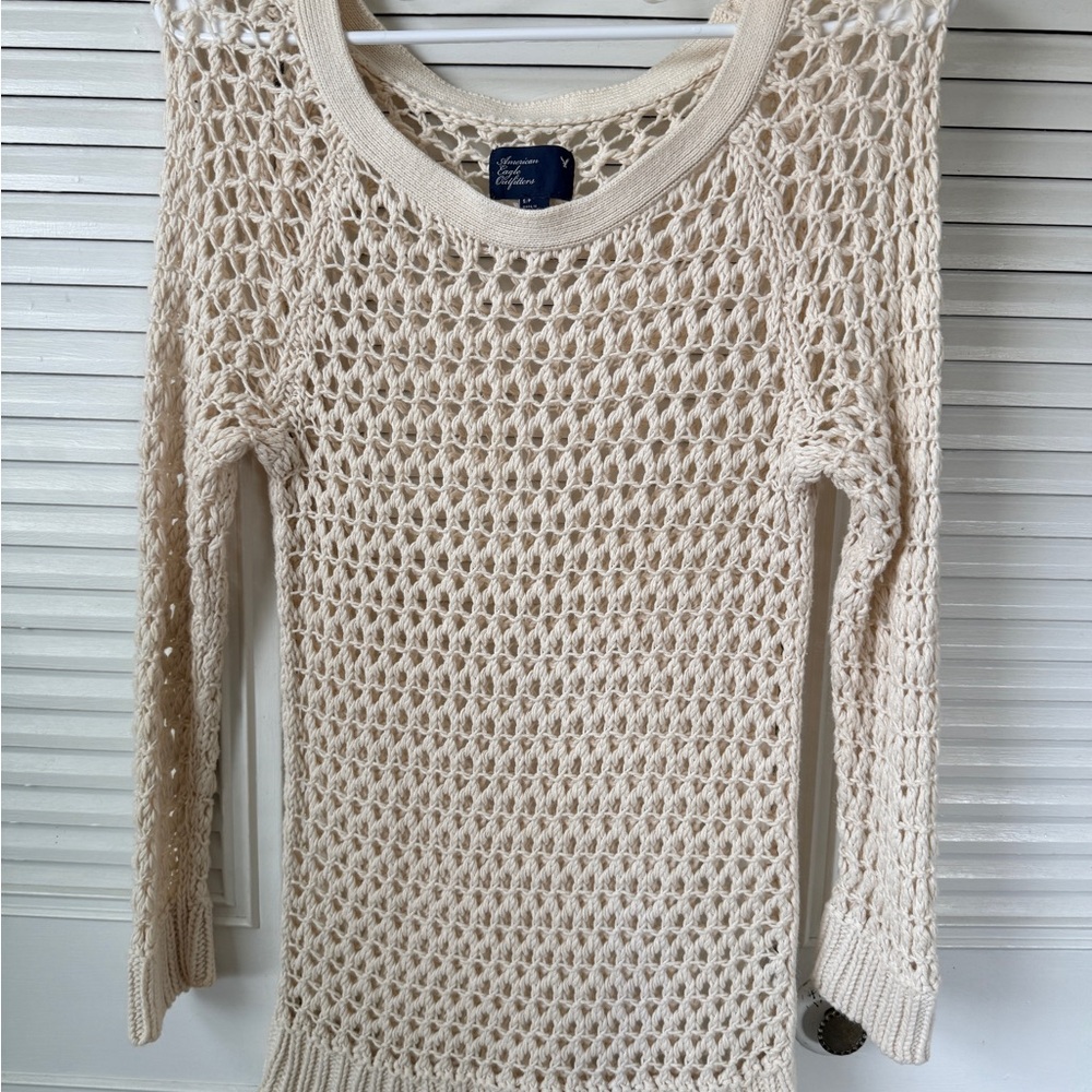 American Eagle Outfitters Cream Open-Knit Sweater